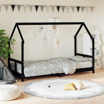 Kids Bed Frame Black 80x200 cm Solid Wood Pine