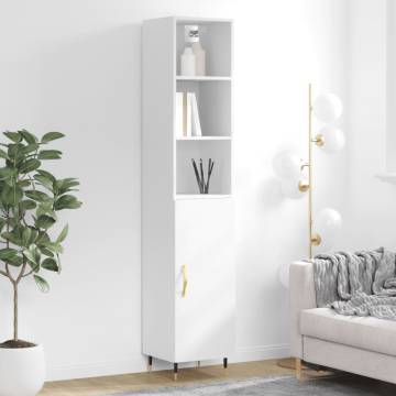 Highboard High Gloss White 34.5x34x180 cm Engineered Wood