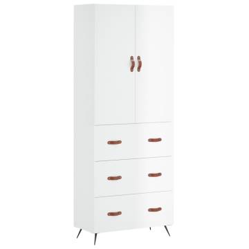 Highboard High Gloss White 69.5x34x180 cm Engineered Wood