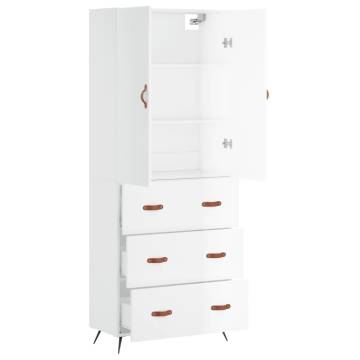 Highboard High Gloss White 69.5x34x180 cm Engineered Wood