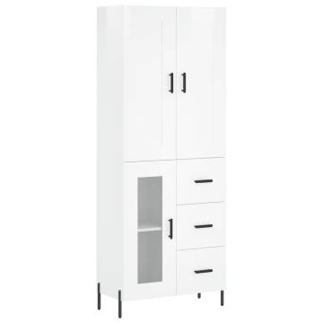 Highboard High Gloss White 69.5x34x180 cm Engineered Wood