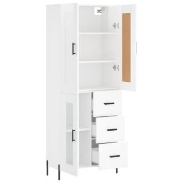 Highboard High Gloss White 69.5x34x180 cm Engineered Wood