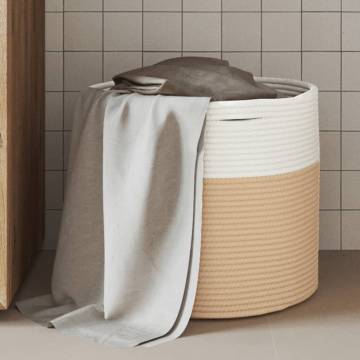 Storage Basket Beige and White Ø40x35 cm Cotton