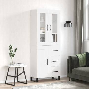 Highboard High Gloss White 69.5x34x180 cm Engineered Wood