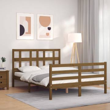 Bed Frame with Headboard Honey Brown Small Double Solid Wood