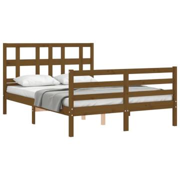 Bed Frame with Headboard Honey Brown Small Double Solid Wood