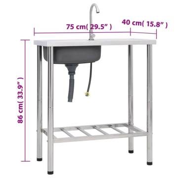 Camping Sink Single Basin with Tap Stainless Steel