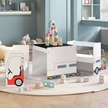 3 Piece Kids Table and Chair Set Police Car Design MDF