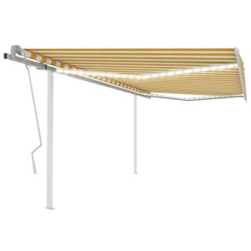 Manual Retractable Awning with LED 4x3 m Yellow and White