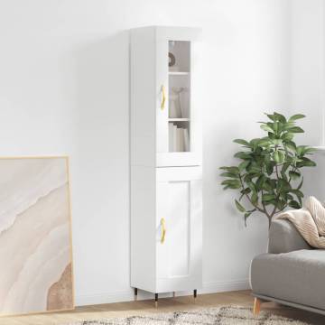 Highboard High Gloss White 34.5x34x180 cm Engineered Wood