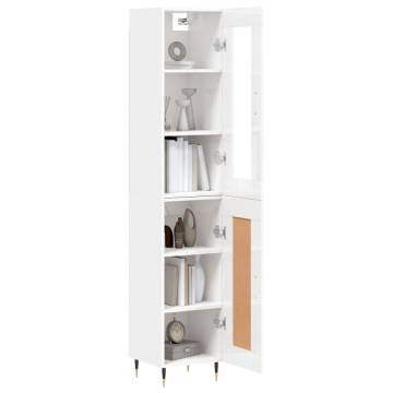 Highboard High Gloss White 34.5x34x180 cm Engineered Wood