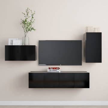 4 Piece TV Cabinet Set Black Engineered Wood