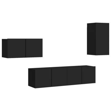 4 Piece TV Cabinet Set Black Engineered Wood