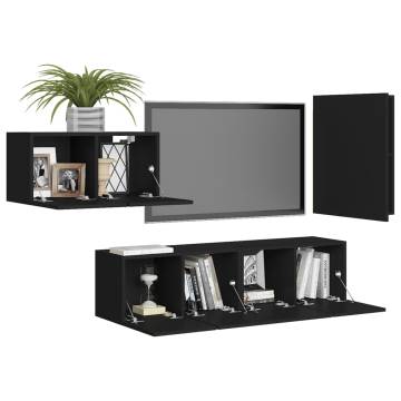 4 Piece TV Cabinet Set Black Engineered Wood