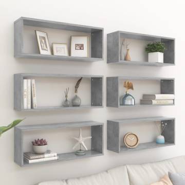 Wall Cube Shelf 6 pcs Concrete Grey 60x15x23 cm Engineered Wood