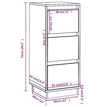 Sideboards 2 pcs Black 32x34x75 cm Solid Wood Pine