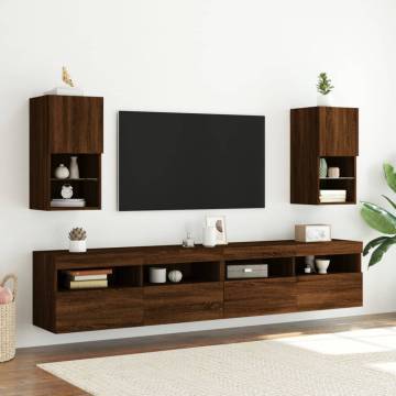 TV Cabinets with LED Lights 2 pcs Brown Oak 30.5x30x60 cm