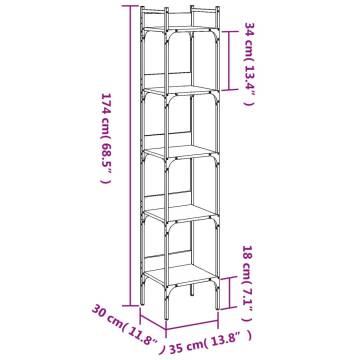 Bookshelf 5-Tier Smoked Oak 35x30x174 cm Engineered Wood