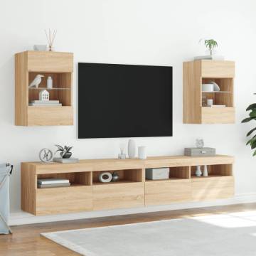 TV Wall Cabinet with LED Lights Sonoma Oak 40x30x60.5 cm