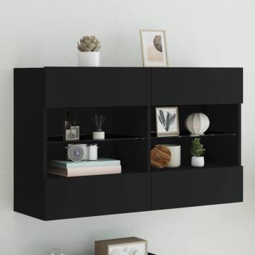 TV Wall Cabinet with LED Lights Black 98.5x30x60.5 cm