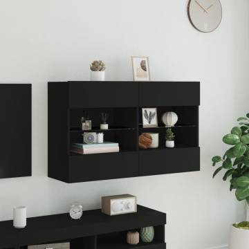 TV Wall Cabinet with LED Lights Black 98.5x30x60.5 cm