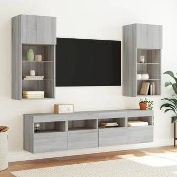 TV Wall Cabinet with LED Lights Grey Sonoma 40x30x40 cm