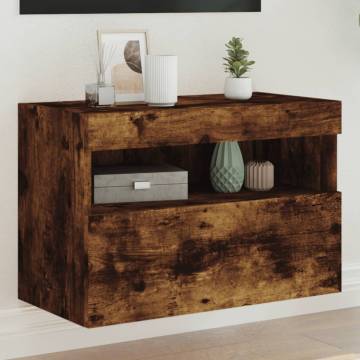 TV Wall Cabinet with LED Lights Smoked Oak 60x30x40 cm