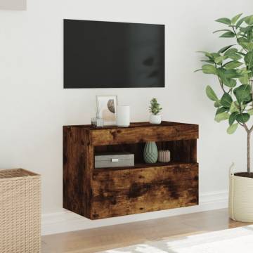 TV Wall Cabinet with LED Lights Smoked Oak 60x30x40 cm