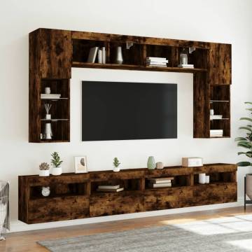 TV Wall Cabinet with LED Lights Smoked Oak 60x30x40 cm