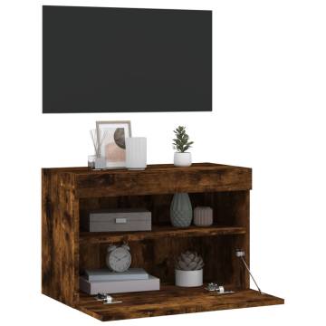 TV Wall Cabinet with LED Lights Smoked Oak 60x30x40 cm