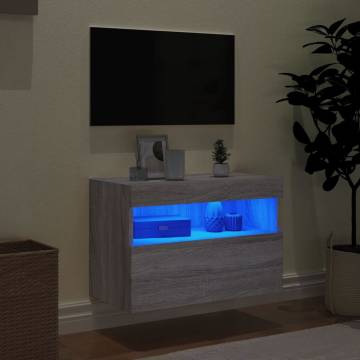 TV Wall Cabinet with LED Lights Grey Sonoma 60x30x40 cm