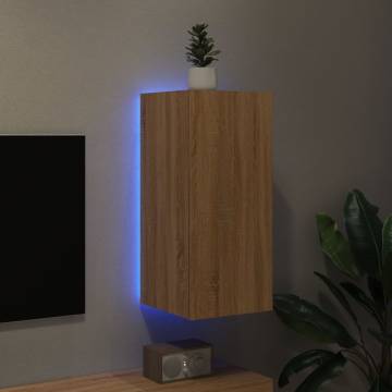 TV Wall Cabinet with LED Lights Sonoma Oak 30.5x35x70 cm