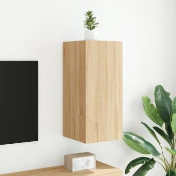 TV Wall Cabinet with LED Lights Sonoma Oak 30.5x35x70 cm