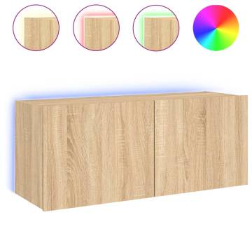 TV Wall Cabinet with LED Lights Sonoma Oak 100x35x41 cm