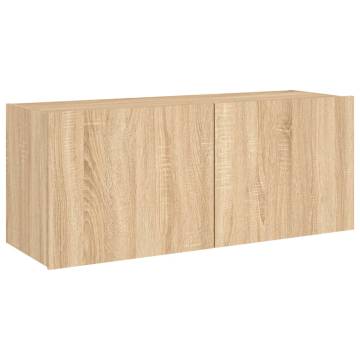 TV Wall Cabinet with LED Lights Sonoma Oak 100x35x41 cm