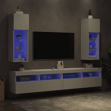 TV Cabinets with LED Lights 2 pcs White 30.5x30x90 cm