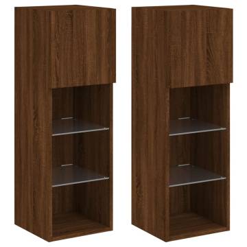 TV Cabinets with LED Lights 2 pcs Brown Oak 30.5x30x90 cm