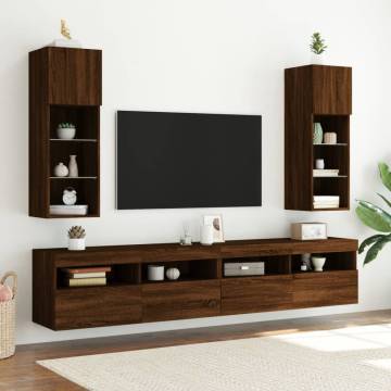 TV Cabinets with LED Lights 2 pcs Brown Oak 30.5x30x90 cm