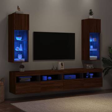 TV Cabinets with LED Lights 2 pcs Brown Oak 30.5x30x90 cm