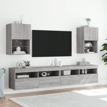 TV Cabinets with LED Lights 2 pcs Grey Sonoma 40.5x30x60 cm