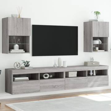 TV Cabinets with LED Lights 2 pcs Grey Sonoma 40.5x30x60 cm