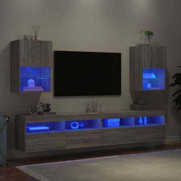 TV Cabinets with LED Lights 2 pcs Grey Sonoma 40.5x30x60 cm