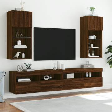 TV Cabinets with LED Lights 2 pcs Brown Oak 40.5x30x90 cm