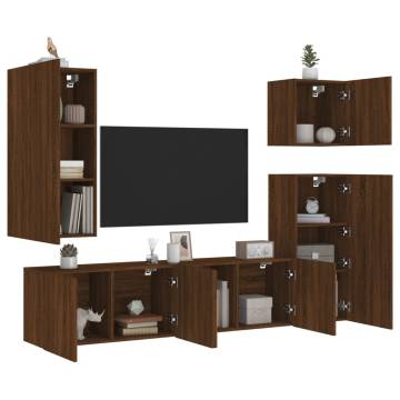 5 Piece TV Wall Units Brown Oak Engineered Wood