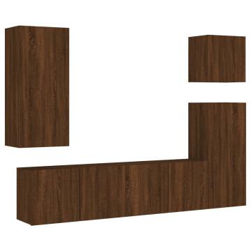 5 Piece TV Wall Units Brown Oak Engineered Wood