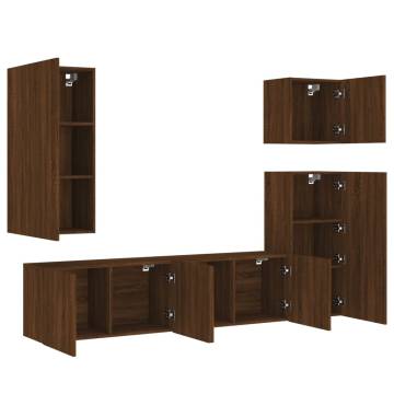 5 Piece TV Wall Units Brown Oak Engineered Wood