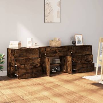 Sideboards 3 pcs Smoked Oak Engineered Wood