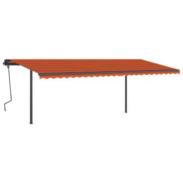 Manual Retractable Awning with Posts 6x3 m Orange and Brown