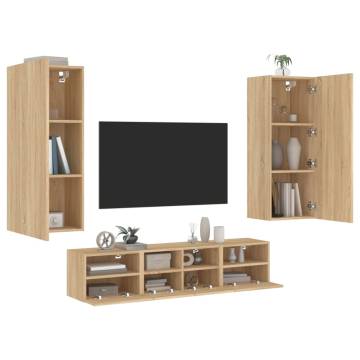 5 Piece TV Wall Units Sonoma Oak Engineered Wood