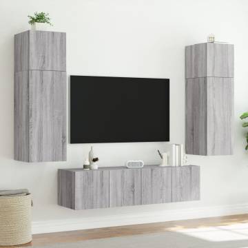 TV Wall Cabinet with LED Lights Grey Sonoma 60x35x41 cm